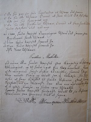 Caroline Mathildes underskrevne tilståelse af affæren med Struensee.