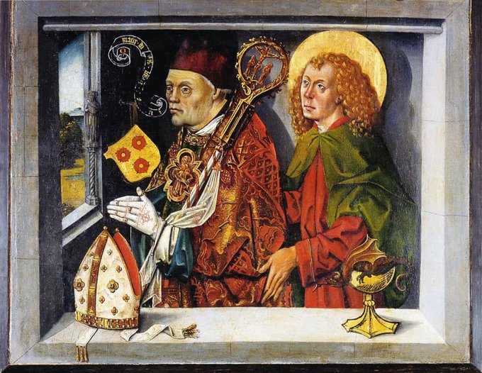Jens Iversen, biskop af Aarhus, afbildet på altertavlen i Aarhus Domkirke fra ca. 1480