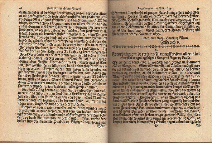 Forordning om de rette ny Almanakker af 28. november 1699 