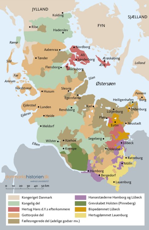 Kort over hertugdømmerne Slesvig og Holstens interne grænser og myndighedsforhold