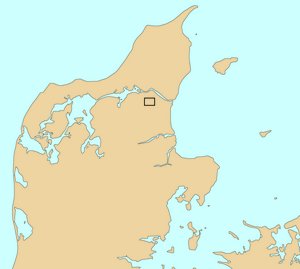 Det markerede område på kortet viser, hvor affæren ved Lundby fandt sted den 3. juli 1864
