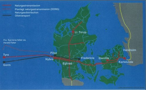 Kort over det danske naturgasnet i 1998