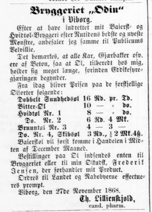 Den originale annonce i Viborgs Stiftstidende og Adresse-Avis