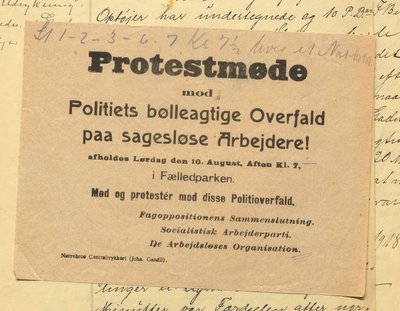 Indkaldelse til demonstration den 10. august 1918 efter anholdelserne efter urolighederne ved Ladegården.