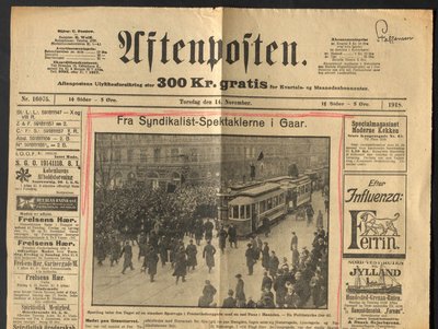 Forsiden af Aftenposten, 14. november 1918.