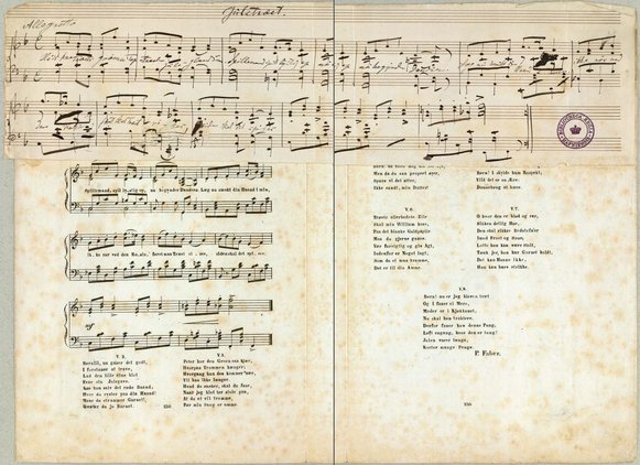 Emil Hornemans manuskript til melodien til sangen højt fra træets grønne top