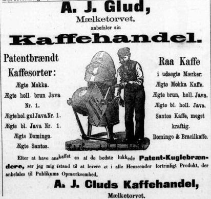 Annonce for A. J. Gluds Kaffehandel, 1885
