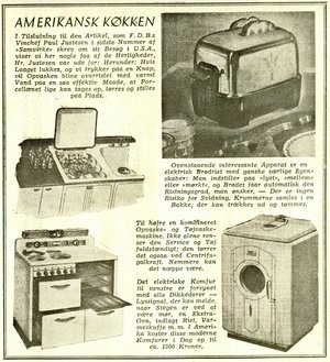 Side fra Brugsforeningernes blad Samvirke nr. 3, februar 1946 med amerikanske husholdningsmaskiner