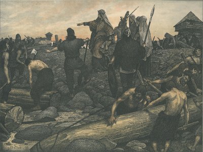 Thyra grundlægger Dannevirke Illustration fra Danmarks Historie i Billeder (1898).