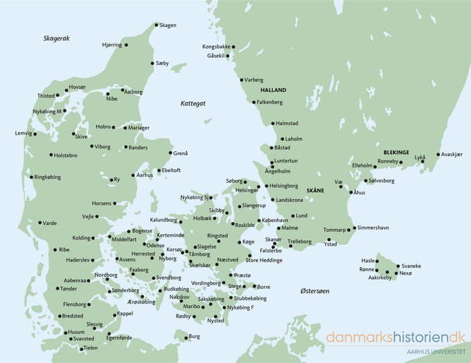 Kort over Danmarks købstæder ved middelalderens slutning