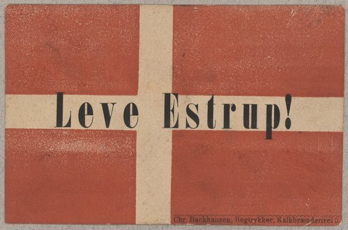 Postkort fra provisorieårene hvorpå der står Leve Estrup!