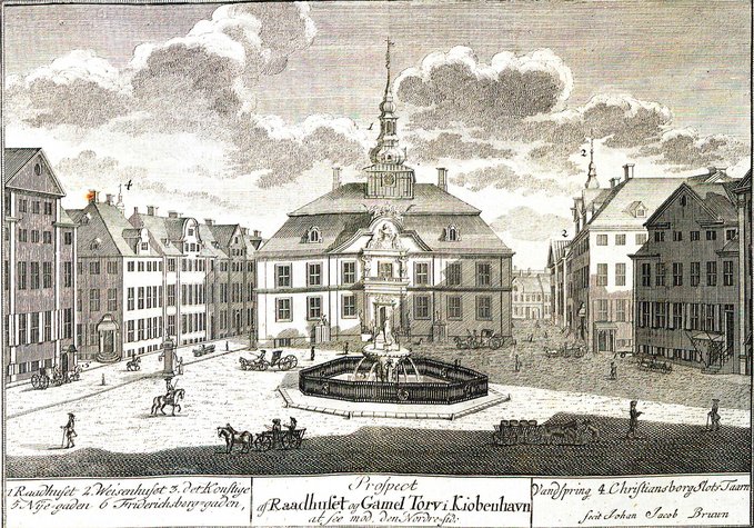 Kobberstik af Københavns gamle rådhus ved Gammeltorv