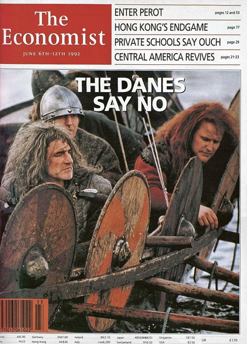 Front cover of The Economist, immediately after the Danish electorate rejected the Maastricht Treaty in a referendum in June 1992