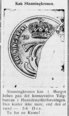 Annonce for Stauningkronen i Viborg Stifts-Tidende 6. marts 1933