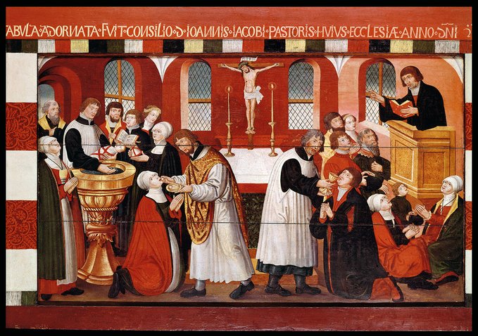 Alterbordsforside fra 1561, der viser den ideelle lutherske gudstjeneste