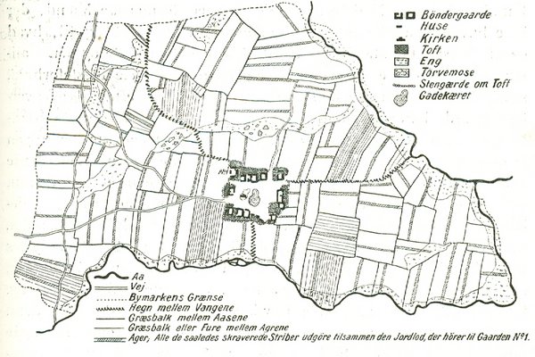 Plan over en landsby med marker inden udskiftningen