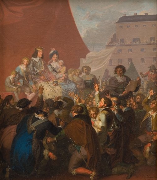 Frederik 3. omgivet af sin familie, hyldes som enevældig arvekonge den 18. oktober 1660