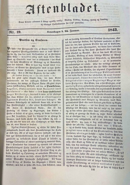 Aftenbladet nr. 19 fra januar 1843