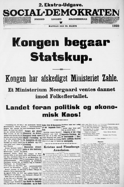 Forsiden af 2. ekstraudgave af Social-Demokraten den 29. marts 1920