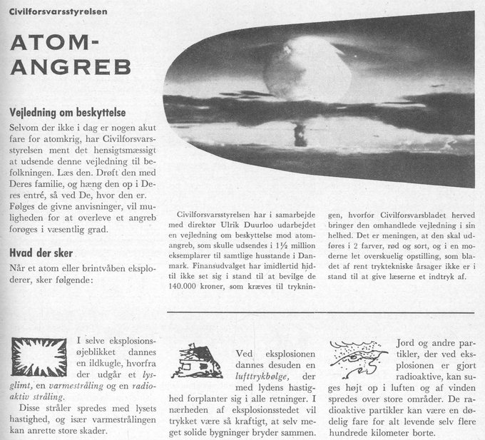 Et udsnit af Civilforsvarsbladet med artiklen om atomangreb