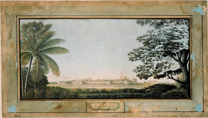 Den danske guvernør Peter Ankers maleri af Tranquebar fra 1790.