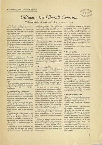 Liberalt Centrums partiprogram fra 1965