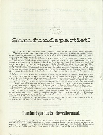 Samfundspartiets partiprogram fra 1933