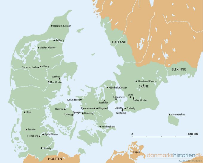 Kort over det danske riges udstrækning i middelalderen