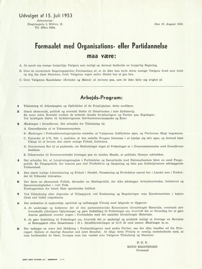 De Uafhængiges partiprogram fra 1953