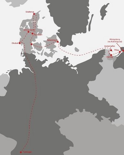 Familien Priebes flugtrute til Danmark samt oversigt over de tyske flygtningelejre i Danmark, de opholdt sig i