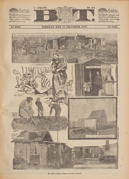 Rapportage på forsiden af B.T. om ulovlige lysthusbosætninger, 17. oktober 1922