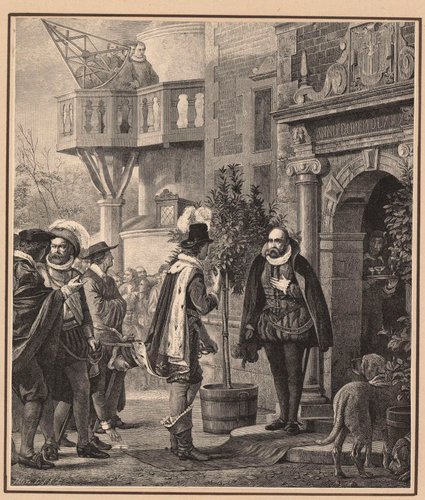 Tyge Brahe der modtager Jacob 6. af Skotland paa Uranienborg