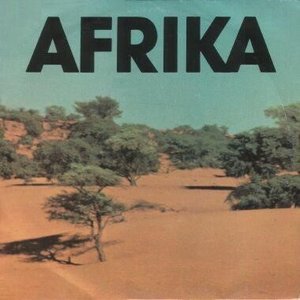 Forside med afrikansk landskab på albumcoveret til støttesangen Afrika