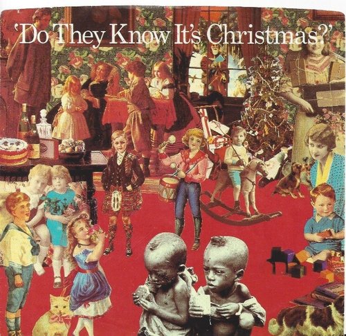Albumcover til Do they know it's christmas illustrerende vestlig overflod og hungersnød