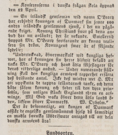 En omtale af O'Learys tilbud i den svenske presse.
