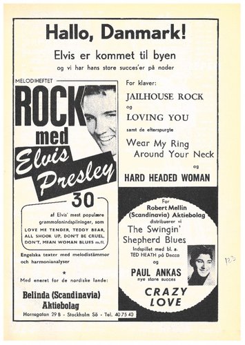 Reklame for Elvis i månedsbladet Quans Musikorientering, 9. oktober 1958