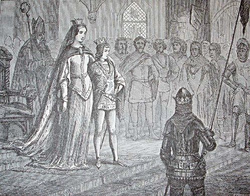 Margrete 1. og Erik af Pommern ved Eriks kroning til konge over det samlede Norden.