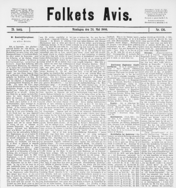 Udklip af den konservative avis Folkets Avis, 24. maj 1880