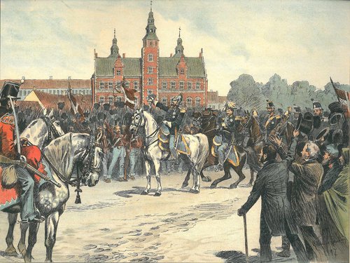 Frederik 7. tager afsked med tropperne i forbindelse med 1. Slesvigske Krig