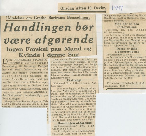 Udklip af artiklen i Aarhus Stiftstidende, 10. december 1947
