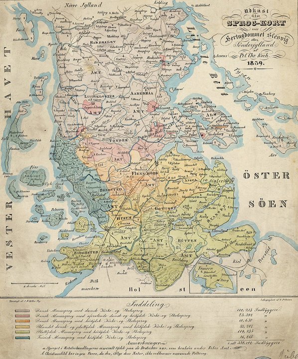 P.C. Kochs kort over sprogforhold i Sønderjylland 1839
