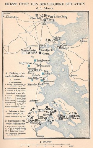 Kort der viser hvor fjendens styrker var placeret den 1. marts 1864