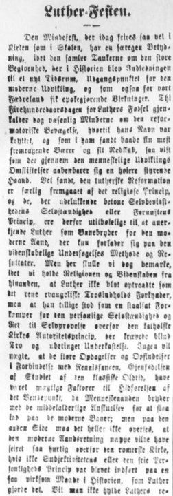 Udklip fra artiklen Luther-Festen i Nationaltidende, 10. november 1883