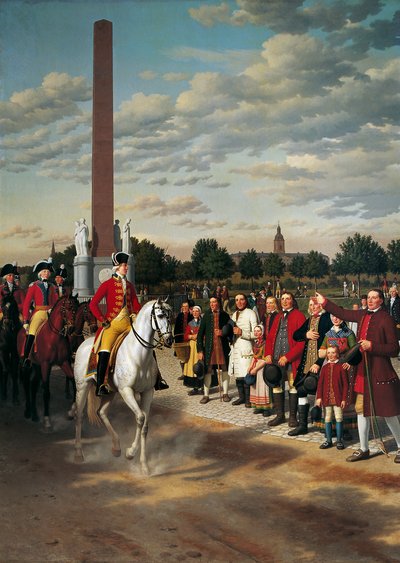 Kronprins Frederik rider forbi Frihedsstøtten, mens bønderne hylder deres velgørere.