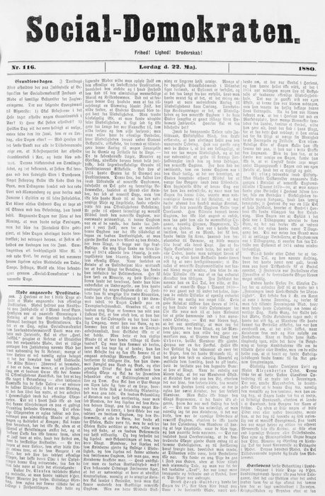 Artiklen Møde angaaende Prostitutionen i Social-Demokraten, 22. maj 1880