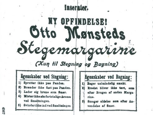 Reklame for Otto Mønsteds stegemargarine i Social-Demokraten