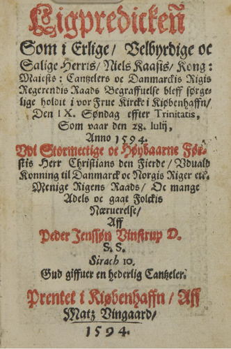 Titelbladet af Niels Kaas ligprædiken
