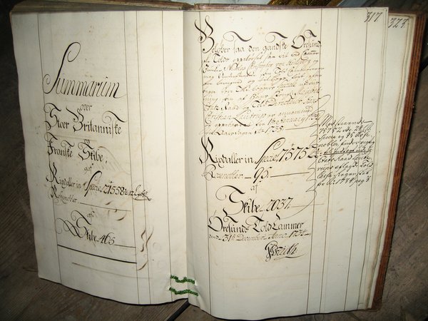 En af regnskabsprotokollerne fra Øresundstolden, ca. 1734.