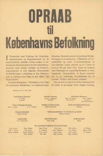 Plakaten 'Opraab til Københavns Befolkning' fra 1944