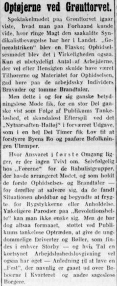 Udklip fra artiklen Optøjerne ved Grønttorvet i Berlingske Tidende, 14. november 1918